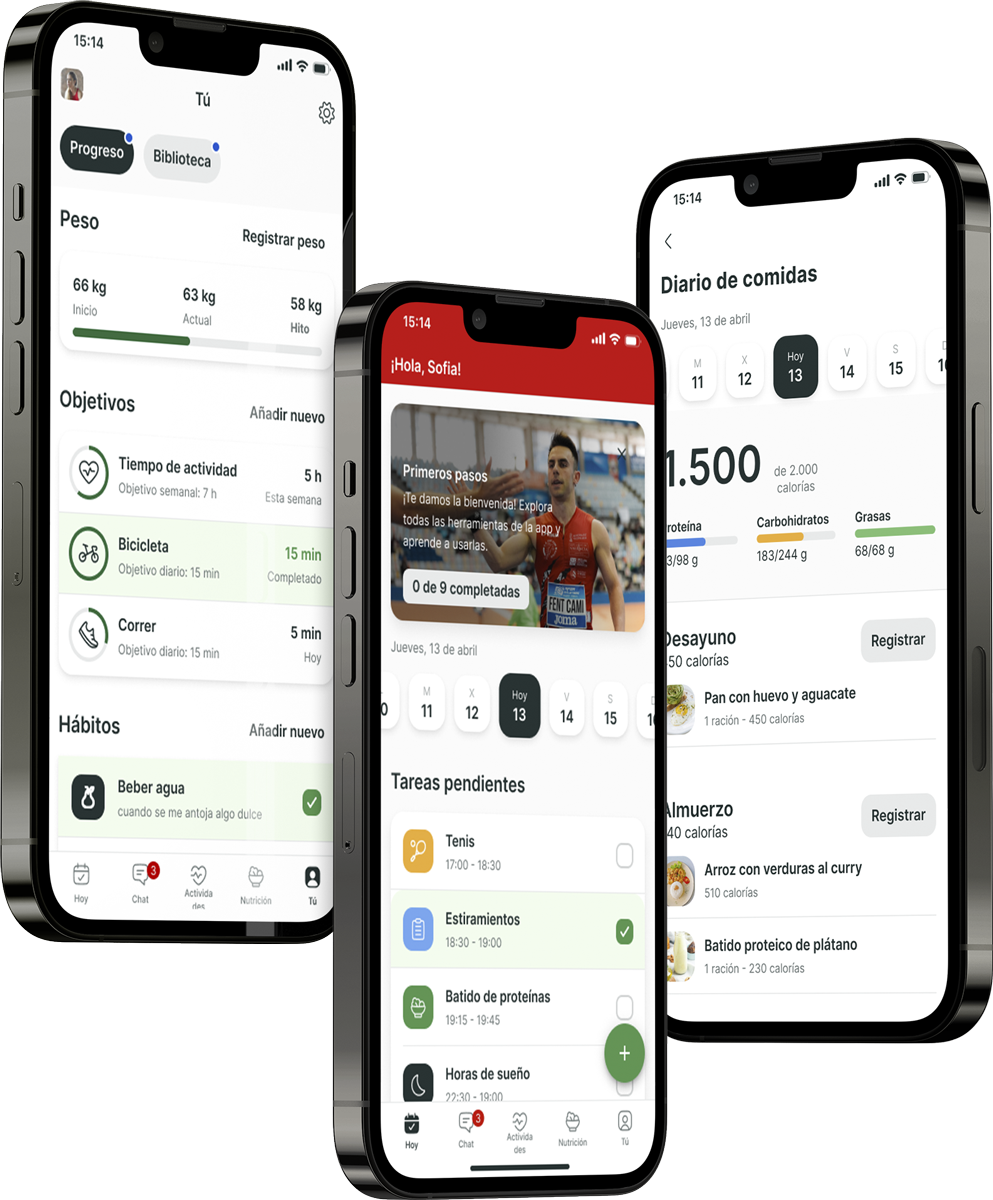 Un mockup de la app de coaching mostrando las funciones.